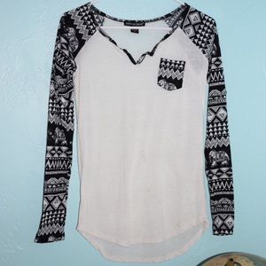 tribal patterned baseball tee